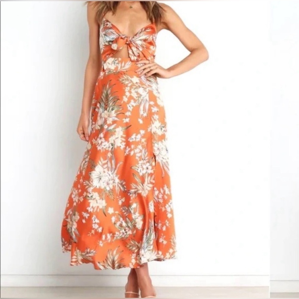 Petal & Pup Orange Floral Maxi Dress - Size 4